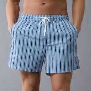 NWOT AE Men's Blue Striped Swim Shorts